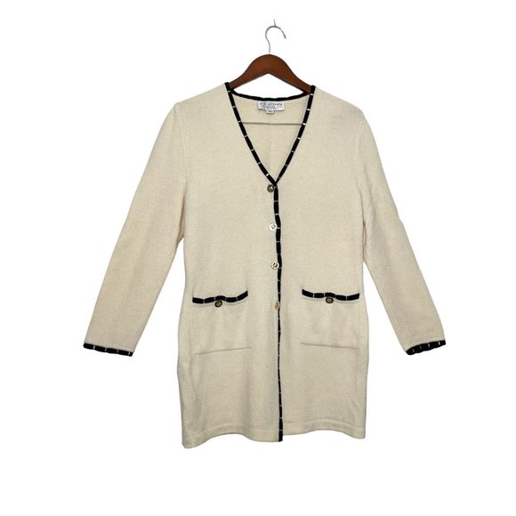 VTG St. John Collection Cream Knit Duster Cardigan Sweater- USA- Womens Size 10 - Picture 1 of 12